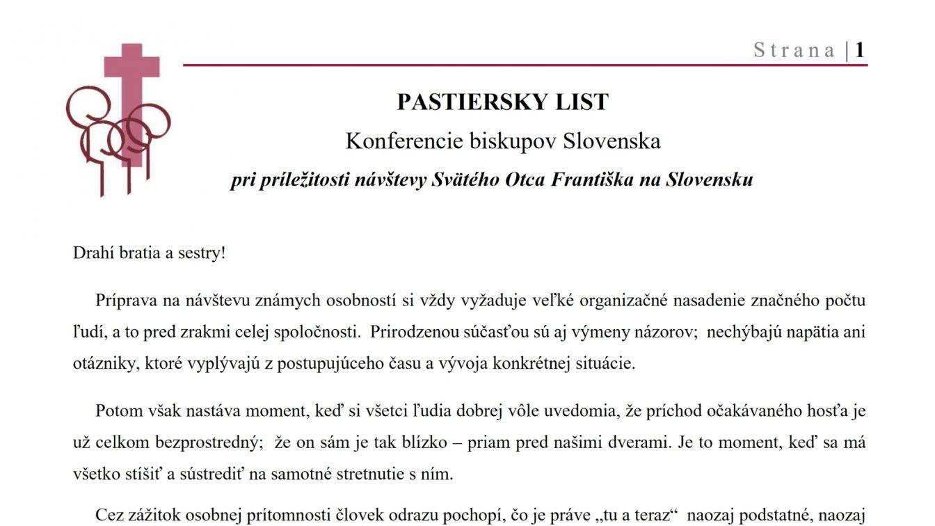 PASTIERSKY LIST pri príležitosti návštevy Svätého Otca Františka na Slovensku