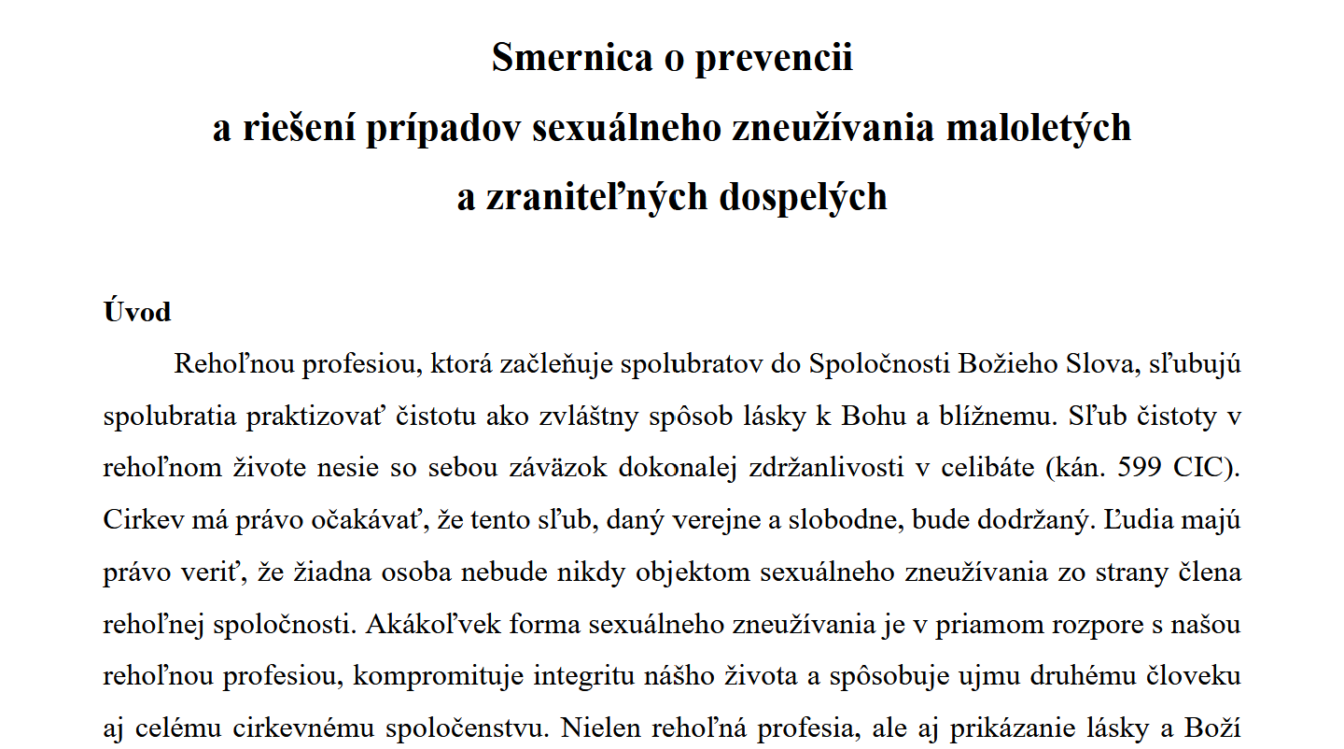 Smernica o prevencii a riešení prípadov sexuálneho zneužívania maloletých a zraniteľných dospelých