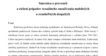 Smernica o prevencii a riešení prípadov sexuálneho zneužívania maloletých a zraniteľných dospelých